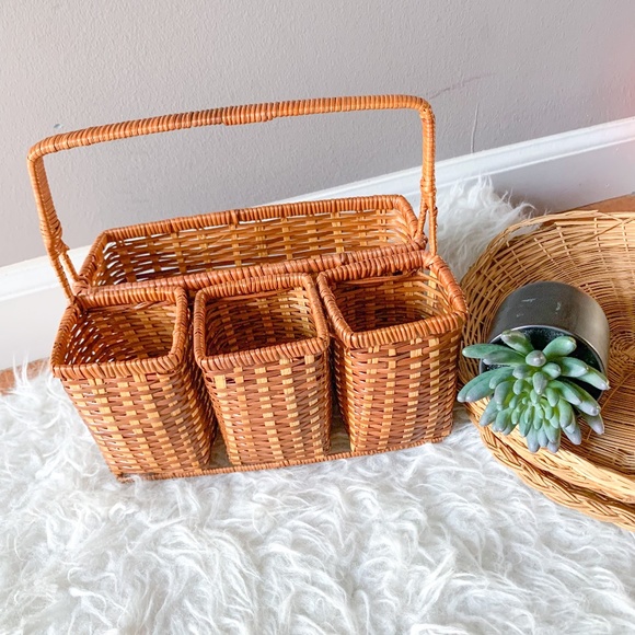 Boho Silverware Picnic Utensil Divided Basket
